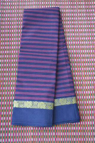 Blue Purple Poo Border Chettinad Cotton Saree