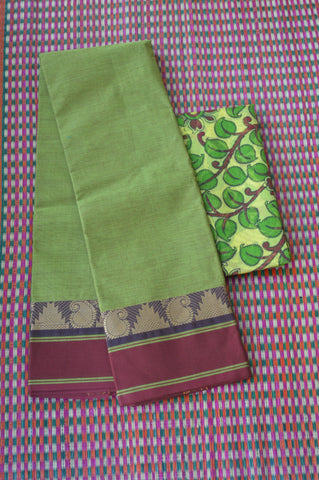 Light Olive Green with Mango Tower motifs and brick red border
