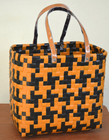 Orangey Black Handmade Plastic Basket