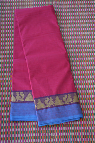 Dark Pink Cotton Saree with Annam Temple Border