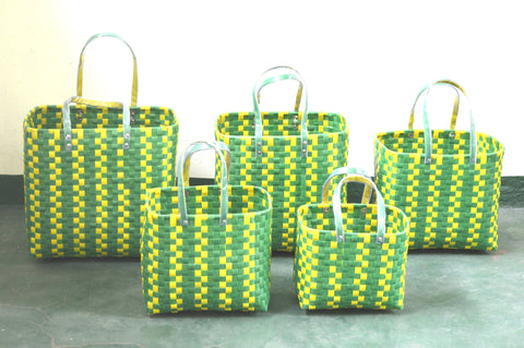 Green Yellow Kattam Plastic Basket Set of 5 Without Lid