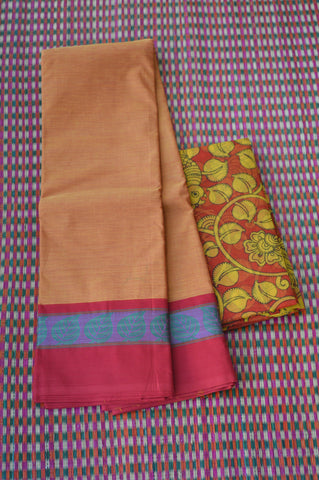 Beautiful Orange with Striking Red Border Chettinad Cotton Saree