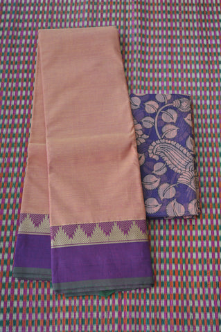 Orangish Pink Tower Border Cotton Saree