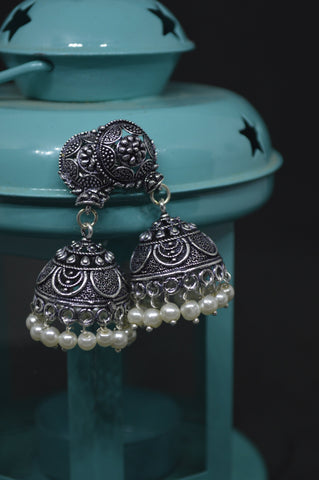 White Bead Poo Jhumka