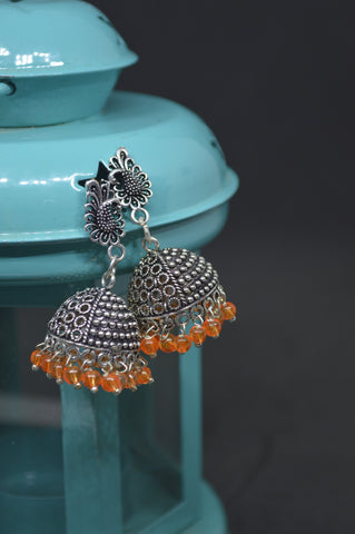 Orange Bead Peacock Stud Jhumki