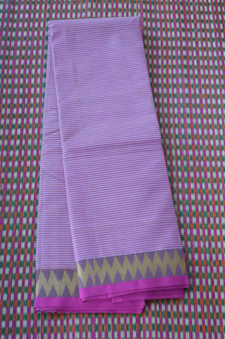 Pink Stripes Chettinad Cotton Saree with Fancy Small Border