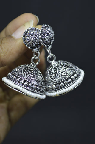 White Bead Silvertone Jhumki