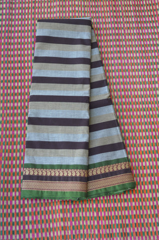 Grey Brown lines Handwoven Cotton Saree