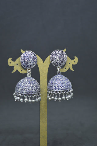 Fully Embossed Flower Design Jhumka Drop Earring