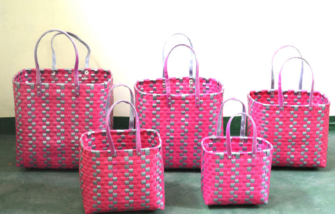 Grey Pink Kattam Plastic Basket Set of 5 Without Lid