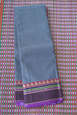 Black Small Checks With Purple Border Chettinad Cotton Saree