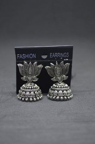 small silver lotus jhumka