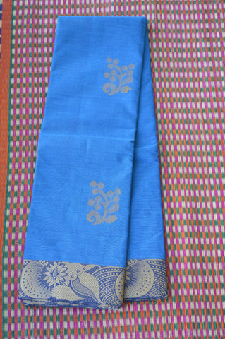 Blue Poo Butta Border Chettinad Cotton Saree