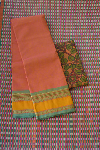 Orangish Stripes Handwoven Cotton Saree