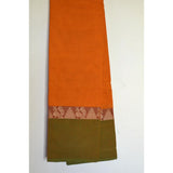 Orangish Long Border Chettinad Cotton Saree with Annam Tower Greenish border