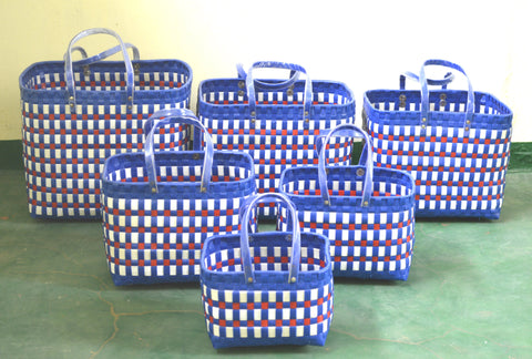 Blue White Kattam Plastic Basket Set of 6 Without Lid