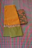 Orangish Long Border Chettinad Cotton Saree with Annam Tower Greenish border