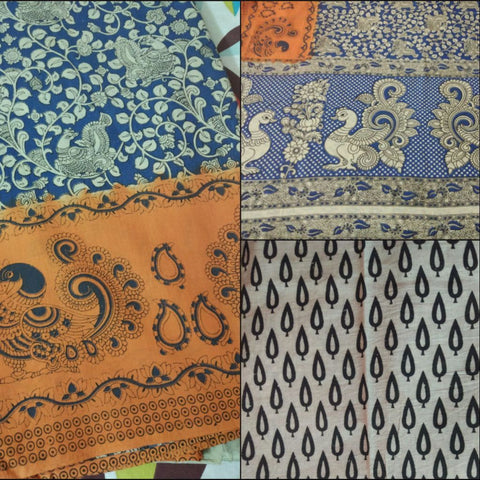 Orange Blue Kalamkari Cotton Saree