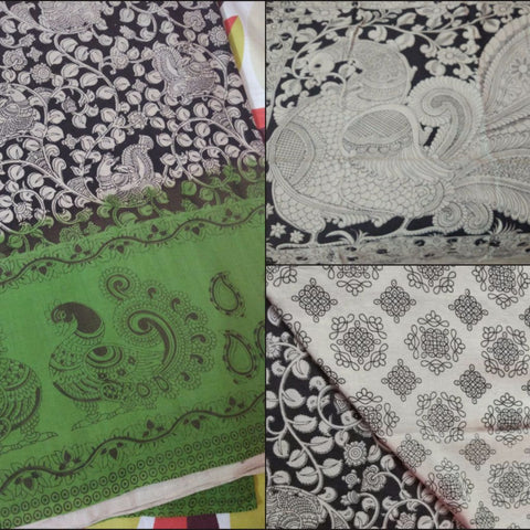 Green Black Kalamkari Cotton Saree