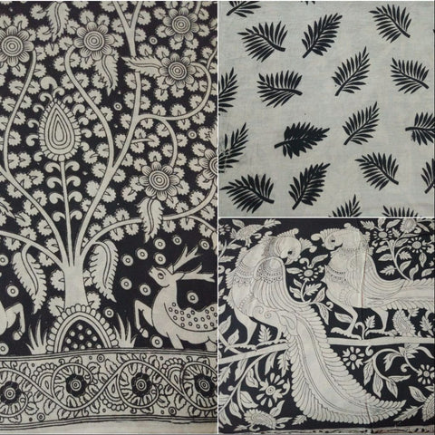 Black and white Kalamkari Cotton Saree