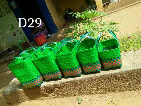 Green Small COloured Border Plastic Basket Set of 5 Without Lid
