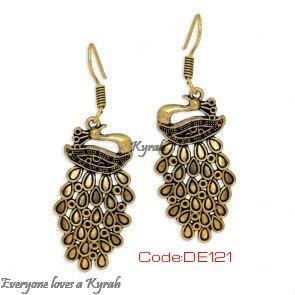 Golden Peacock Drop Earring