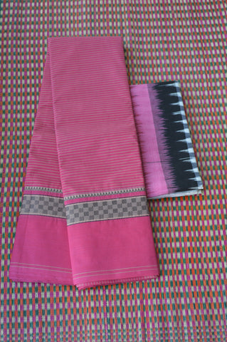 Pink Kattam Border Chettinad Cotton Saree