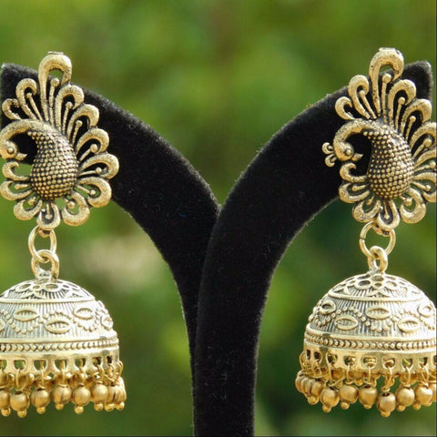 Gold Tone Feather PeacockJhumka