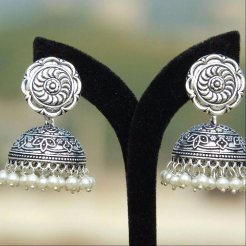 Silver Flower Jhumka