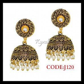 Small White Bead and Stone Jhumka