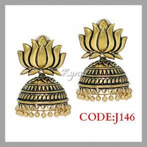 Golden Tone Lotus Jhumka