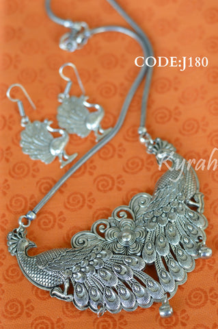 Peacock Pendent Chain with Peacock Earrings