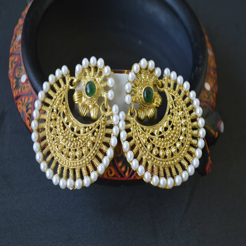 Big Golden Pearl Stone Earring