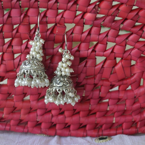 Cluster White Bead Drop Earring