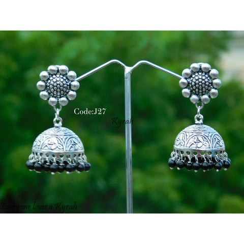 Poo Studded Oxidised Jhumka