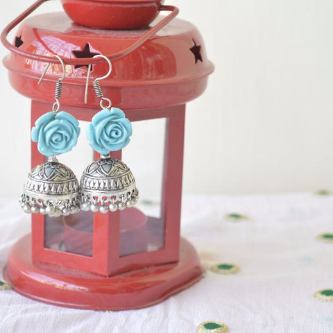 Blue Rose Jhumka Drop Earring