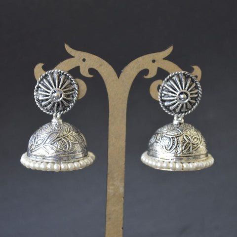 White Bead Self Embossed Jhumka