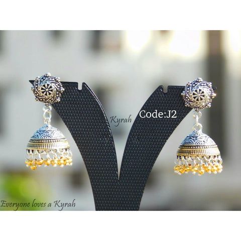 Dual Tone Oxidised Silver Jhumka