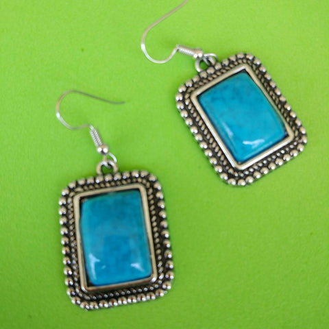 Designed Rectangle Border Drop Earring