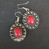 Flower Oval Border Drop Earring