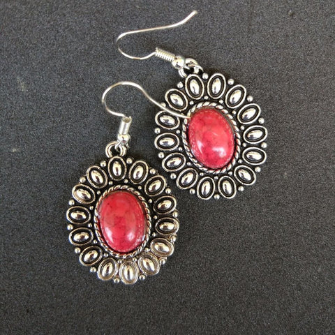 Flower Oval Border Drop Earring