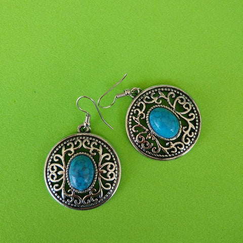 Round Intricate Design Border Drop Earring