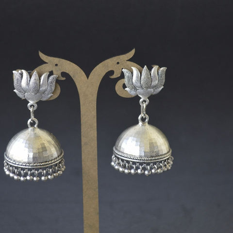 Silver Matte Glossy Finish Lotus Jhumka