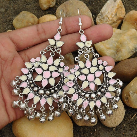 Light Shades Afghani Tribal Dangler Hook Chandbali Earrings