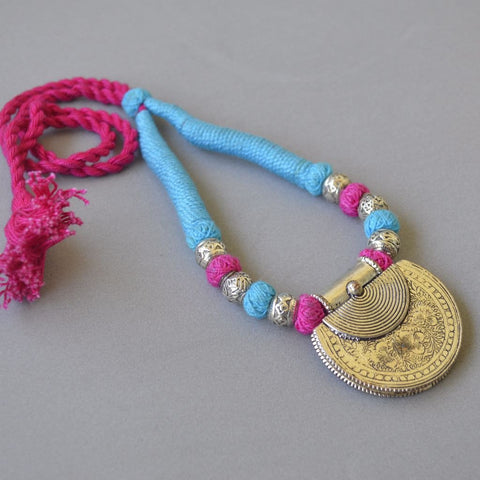 Blue Pink Bold Thread Pendant