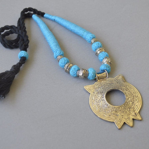 Owl Light Blue Thread Pendant