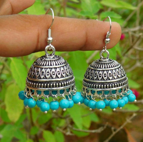 Blue Bead Jhumka Drop