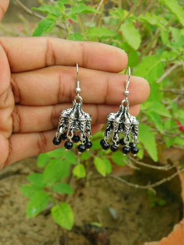 Small Black Ganesh Drop Earring