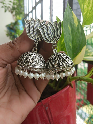 Lotus White Bead Jhumka