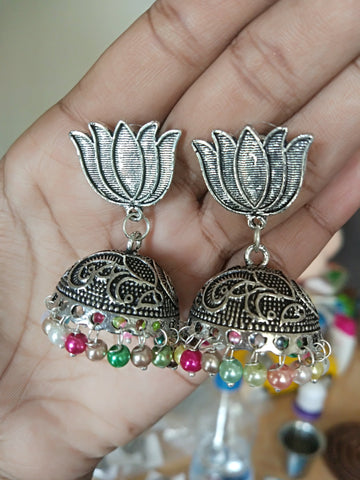 Lotus Multicolour Bead Jhumka